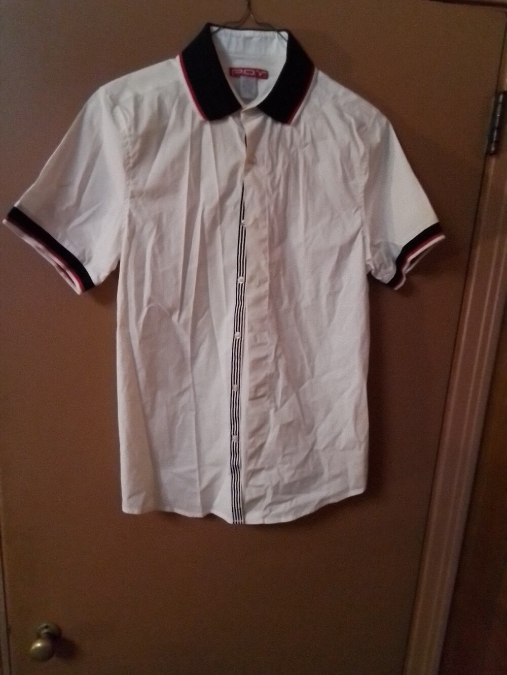 Men's White Short-Sleeve Shirt Black Contrast Collar